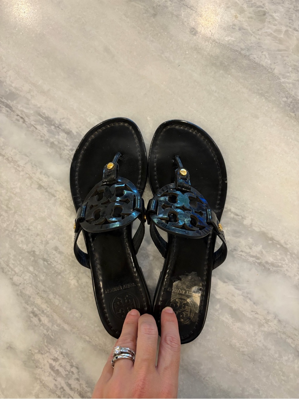Tory Burch Black Patent Leather Miller Sandals, 8.5